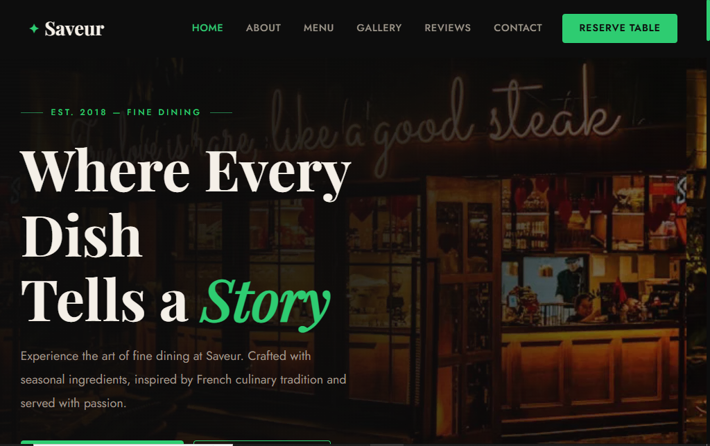Saveur Fine Dining Landing Page